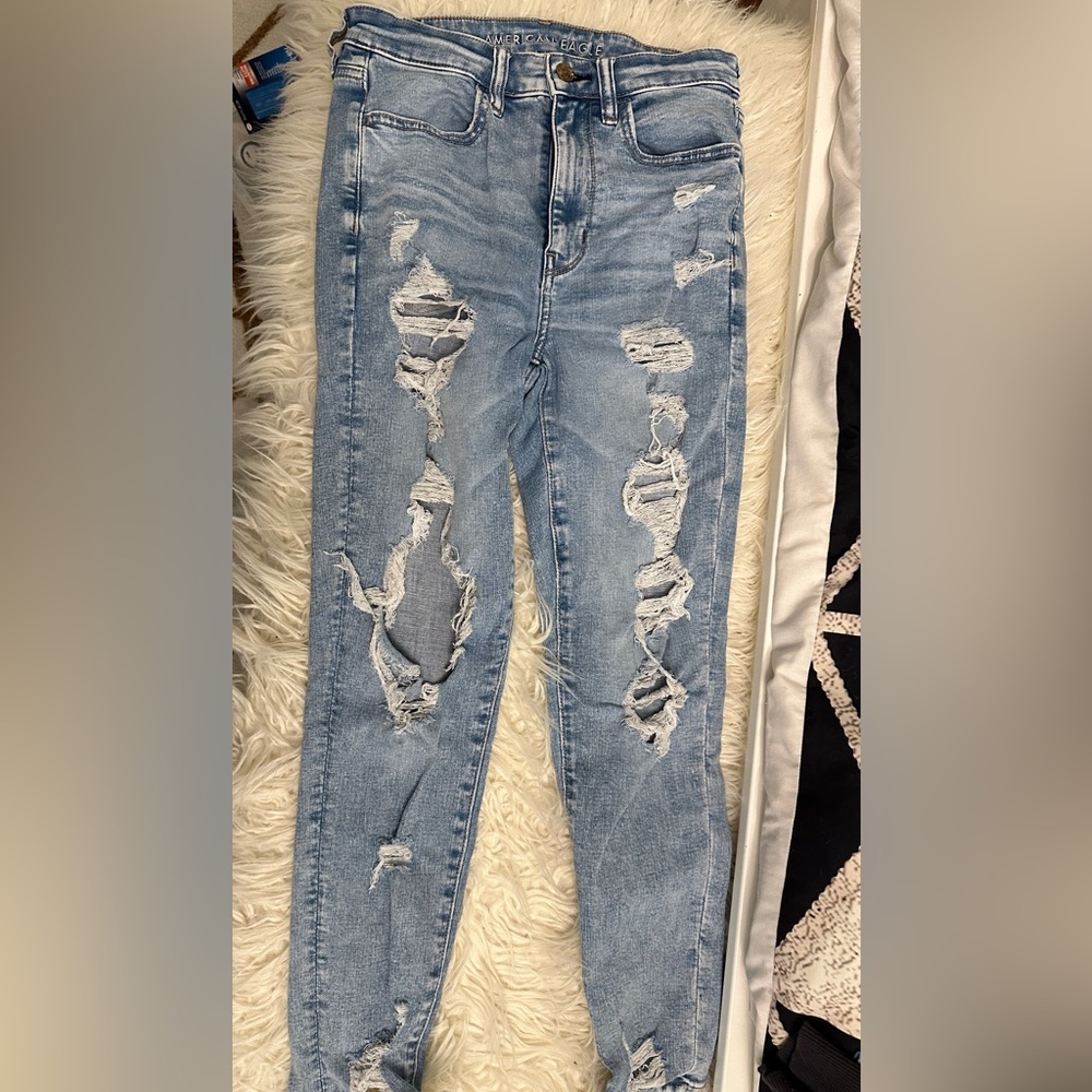 Light Blur American Eagle Skinny Jeans Next Level Stretch High Waisted Jegging